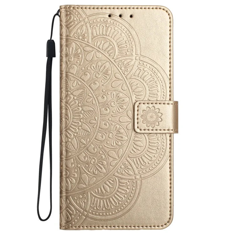 For iPhone 16 Pro Max Case Wallet PU Leather Mandala Pattern Phone Cover with Strap