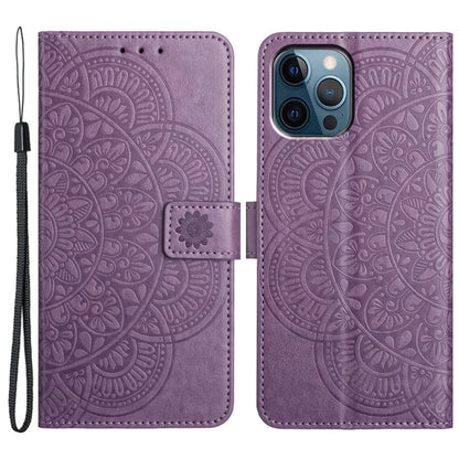 For iPhone 16 Pro Max Case Wallet PU Leather Mandala Pattern Phone Cover with Strap