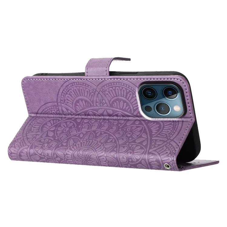 For iPhone 16 Pro Max Case Wallet PU Leather Mandala Pattern Phone Cover with Strap