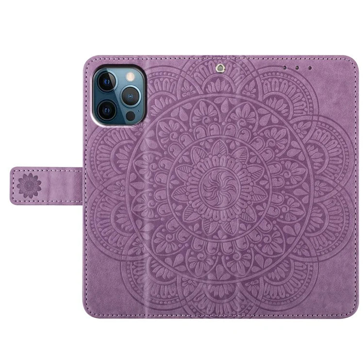 For iPhone 16 Pro Max Case Wallet PU Leather Mandala Pattern Phone Cover with Strap