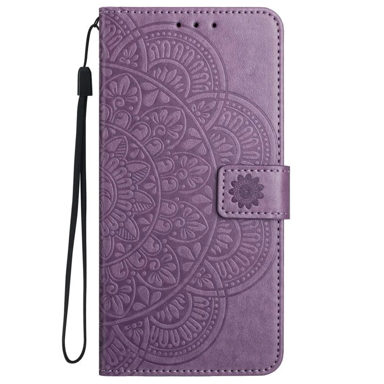 For iPhone 16 Pro Max Case Wallet PU Leather Mandala Pattern Phone Cover with Strap