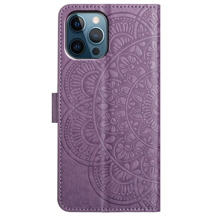 For iPhone 16 Pro Max Case Wallet PU Leather Mandala Pattern Phone Cover with Strap
