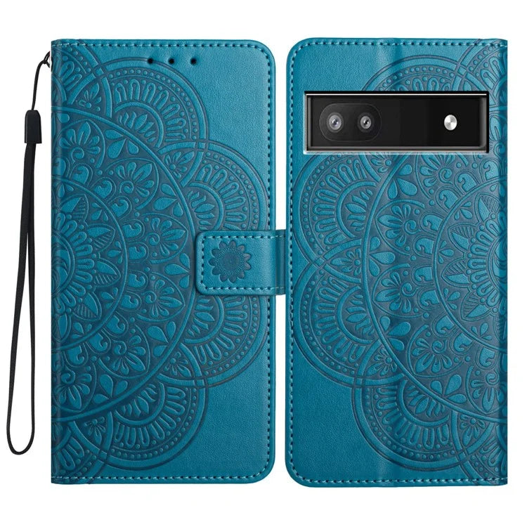 For Google Pixel 8a Case PU Leather Mandala Imprinted Phone Cover