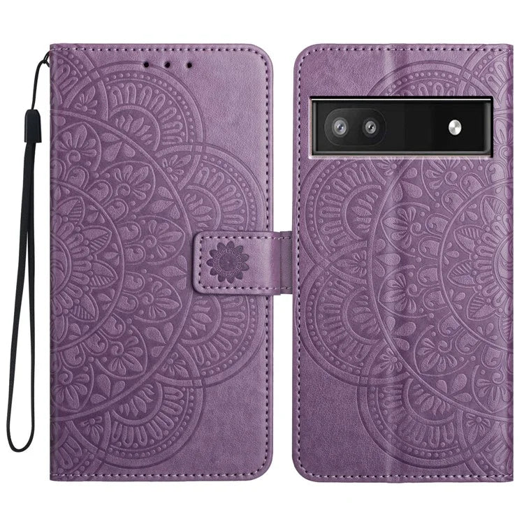 For Google Pixel 8a Case PU Leather Mandala Imprinted Phone Cover