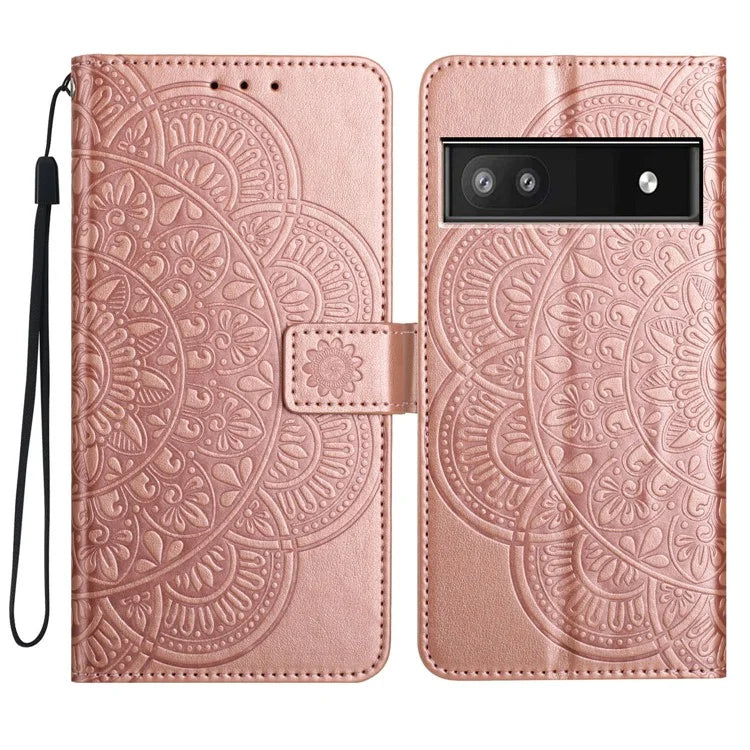 For Google Pixel 8a Case PU Leather Mandala Imprinted Phone Cover