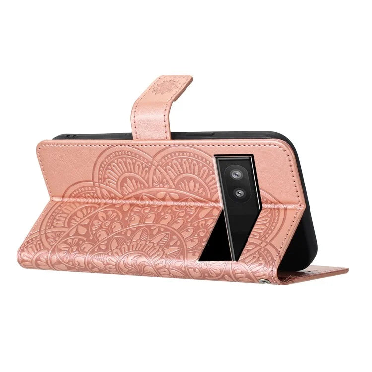 For Google Pixel 8a Case PU Leather Mandala Imprinted Phone Cover
