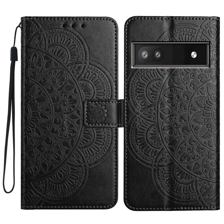 For Google Pixel 8a Case PU Leather Mandala Imprinted Phone Cover