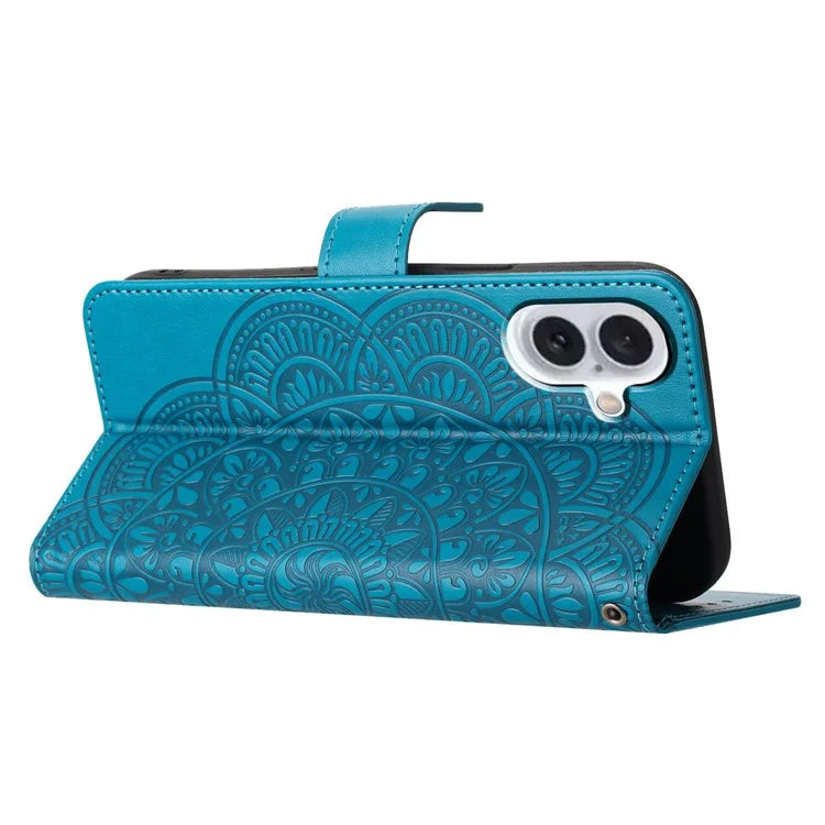 For iPhone 16 Case Mandala Flower PU Leather Flip Wallet Phone Cover