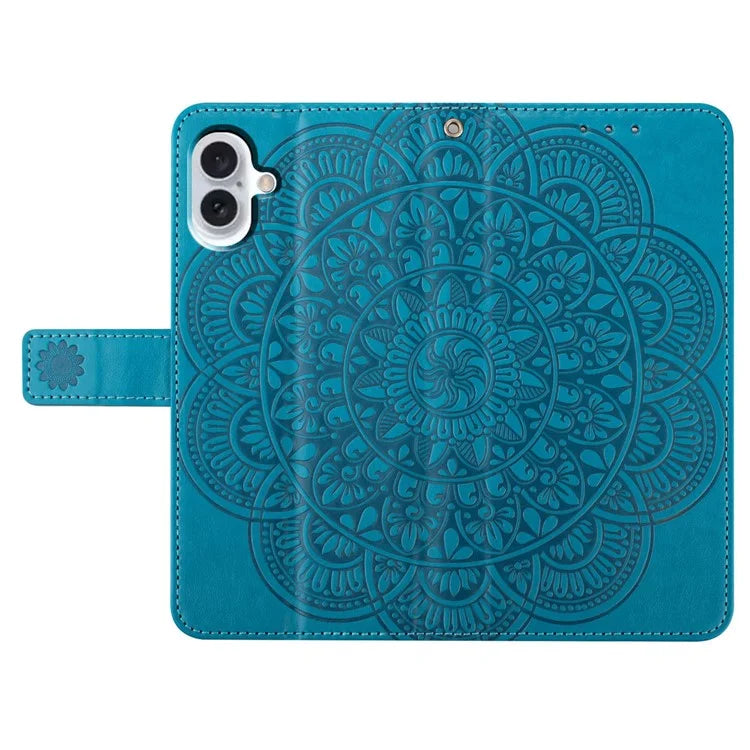 For iPhone 16 Case Mandala Flower PU Leather Flip Wallet Phone Cover