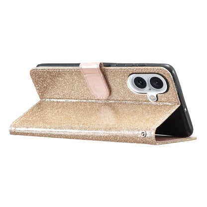 For iPhone 16 Plus Case PU Leather Wallet Folding Stand Glitter Phone Cover
