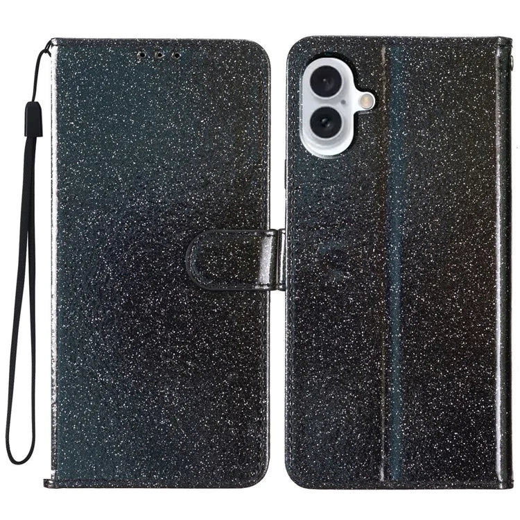 For iPhone 16 Plus Case PU Leather Wallet Folding Stand Glitter Phone Cover