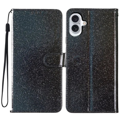 For iPhone 16 Plus Case PU Leather Wallet Folding Stand Glitter Phone Cover