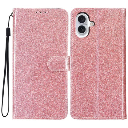 For iPhone 16 Plus Case PU Leather Wallet Folding Stand Glitter Phone Cover Gold