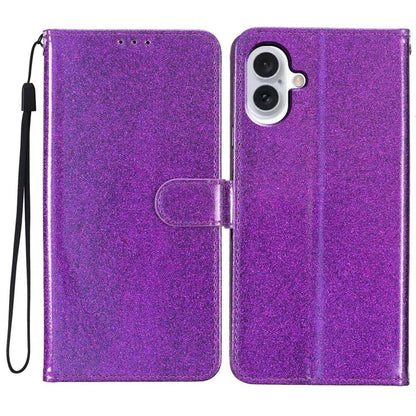 For iPhone 16 Plus Case PU Leather Wallet Folding Stand Glitter Phone Cover