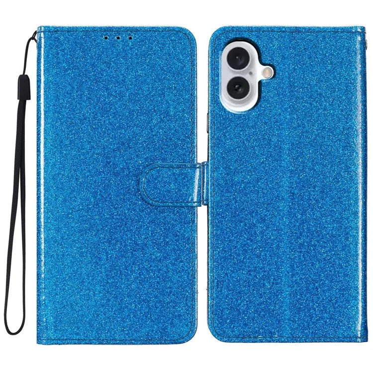 For iPhone 16 Plus Case PU Leather Wallet Folding Stand Glitter Phone Cover