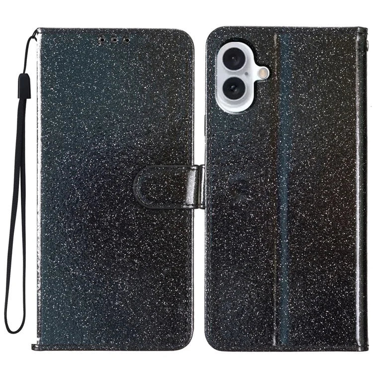 For iPhone 16 Protective Case Glitter Leather Wallet Phone Cover