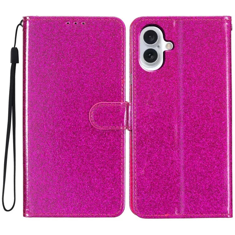 For iPhone 16 Protective Case Glitter Leather Wallet Phone Cover