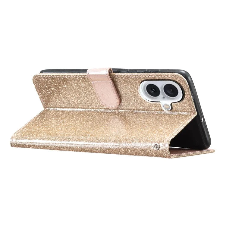 For iPhone 16 Protective Case Glitter Leather Wallet Phone Cover