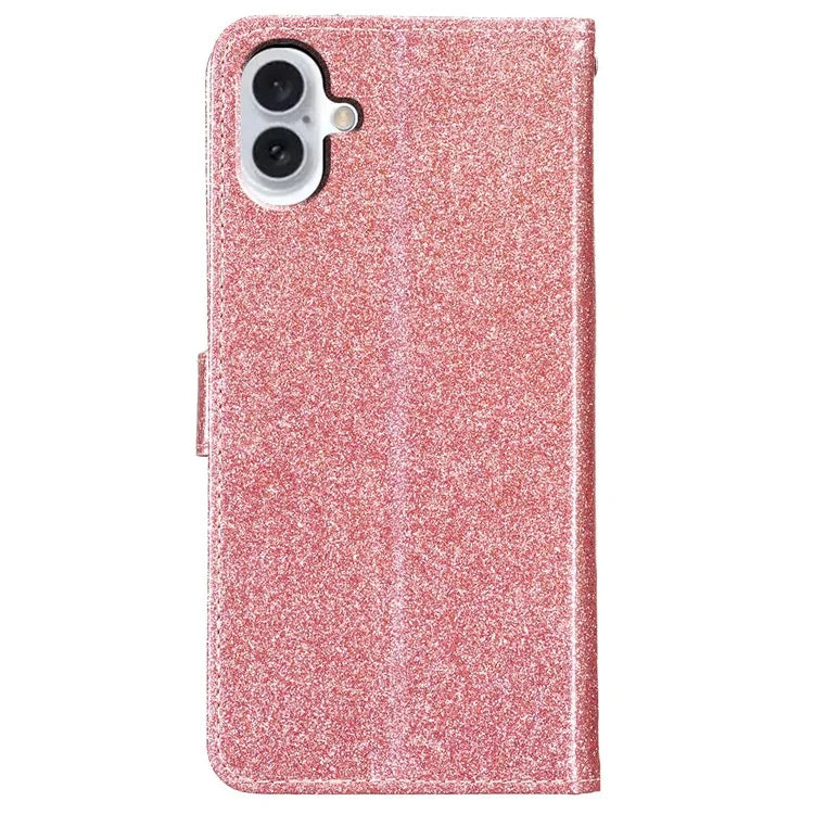 For iPhone 16 Protective Case Glitter Leather Wallet Phone Cover Gold