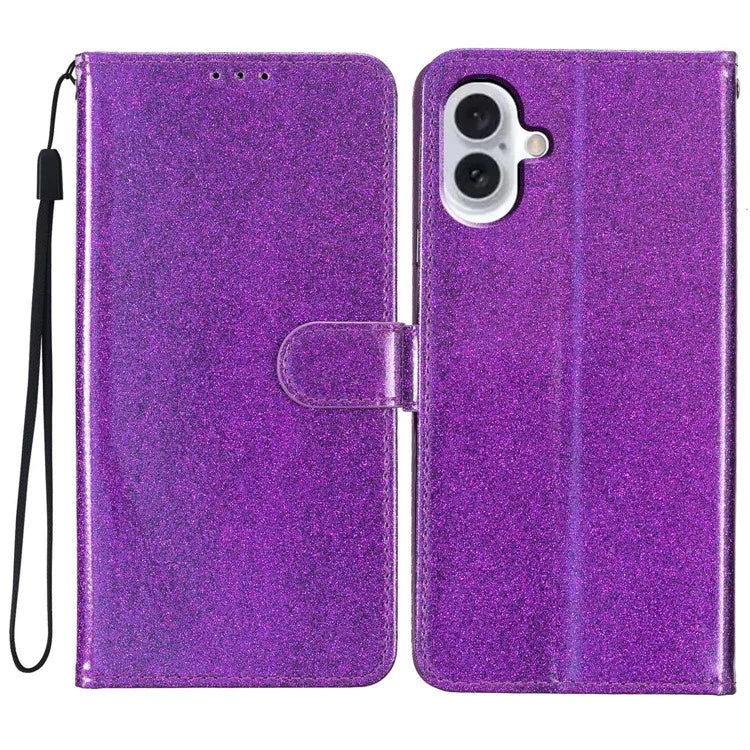 For iPhone 16 Protective Case Glitter Leather Wallet Phone Cover