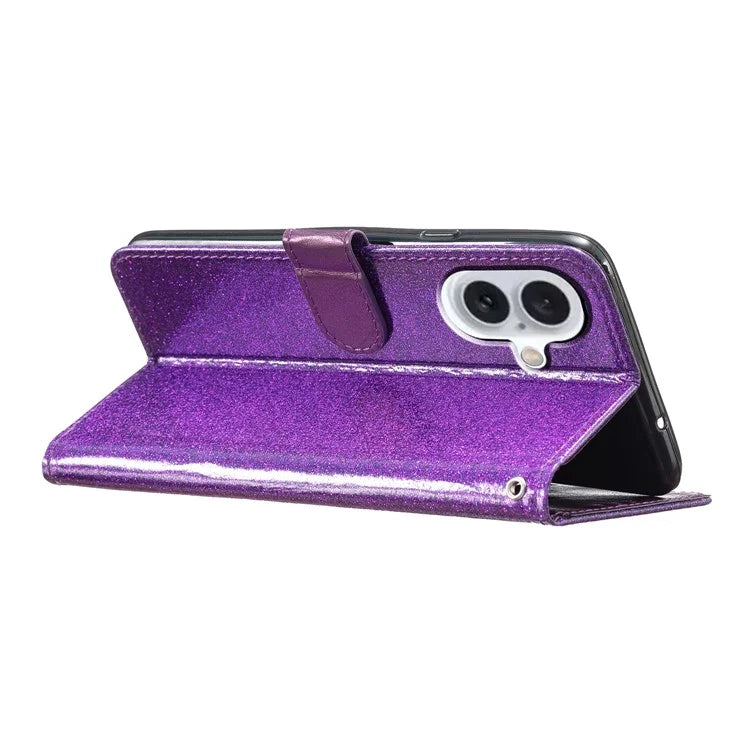 For iPhone 16 Protective Case Glitter Leather Wallet Phone Cover