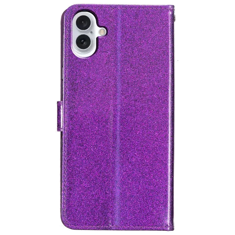 For iPhone 16 Protective Case Glitter Leather Wallet Phone Cover
