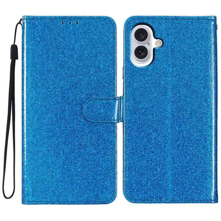 For iPhone 16 Protective Case Glitter Leather Wallet Phone Cover