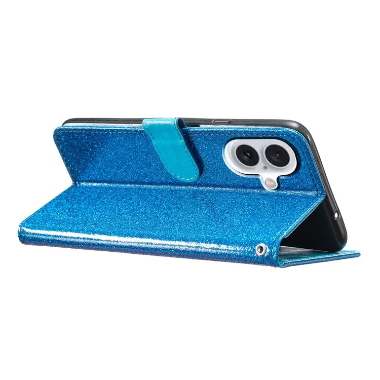 For iPhone 16 Protective Case Glitter Leather Wallet Phone Cover