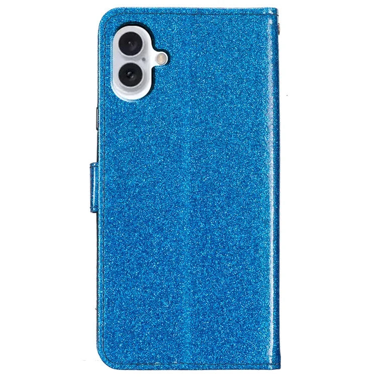 For iPhone 16 Protective Case Glitter Leather Wallet Phone Cover