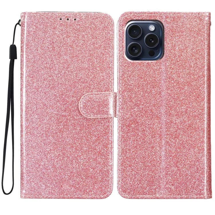 For iPhone 16 Pro Case Glitter PU Leather Wallet Card Slots Phone Cover