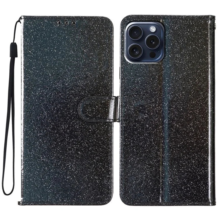 For iPhone 16 Pro Case Glitter PU Leather Wallet Card Slots Phone Cover