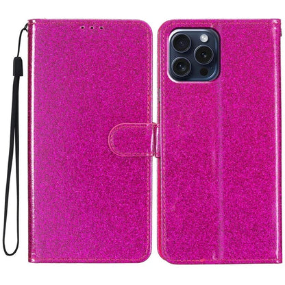 For iPhone 16 Pro Case Glitter PU Leather Wallet Card Slots Phone Cover