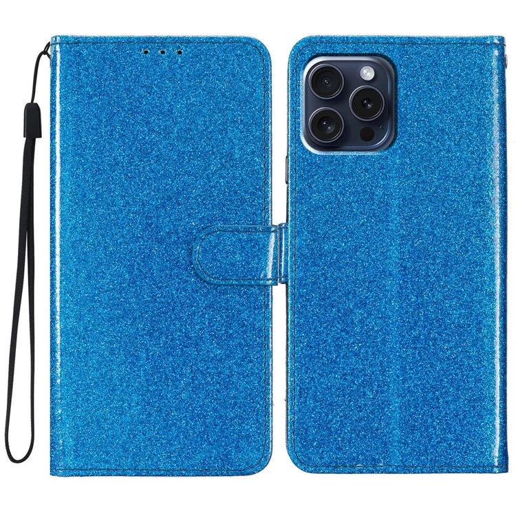 For iPhone 16 Pro Case Glitter PU Leather Wallet Card Slots Phone Cover