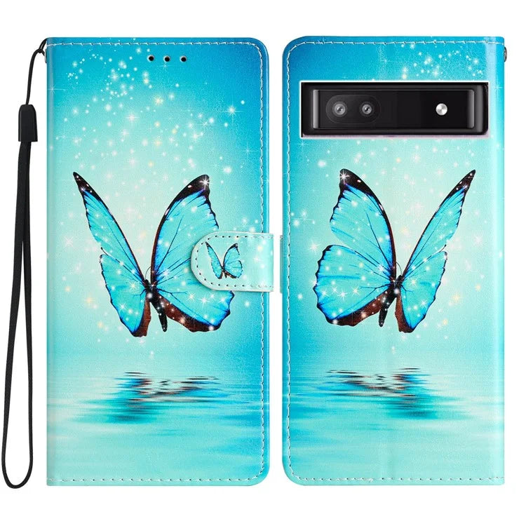 For Google Pixel 8a Case Pattern Printing Leather Phone Cover with Hand Strap