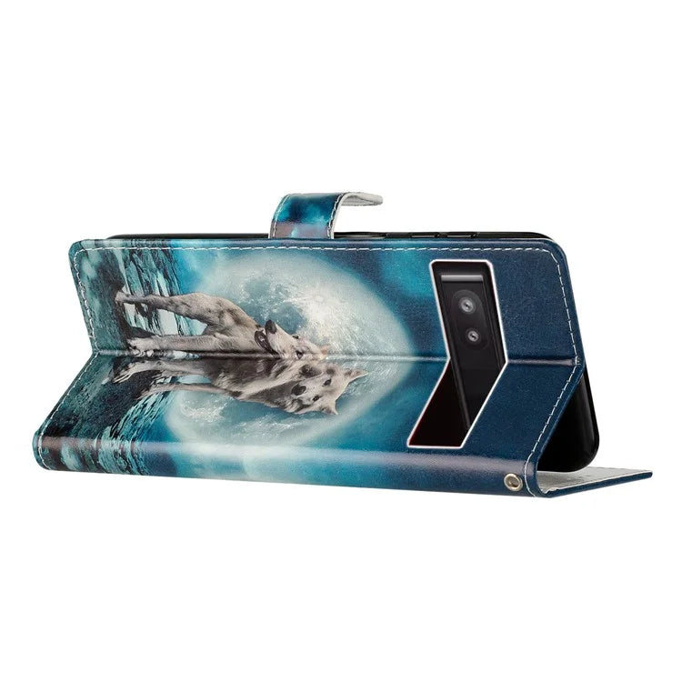 For Google Pixel 8a Case Pattern Printing Leather Phone Cover with Hand Strap