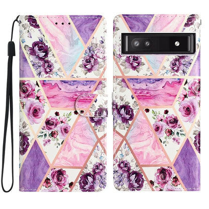 For Google Pixel 8a Case Pattern Printing Leather Phone Cover with Hand Strap