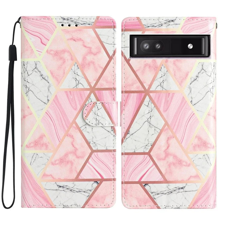 For Google Pixel 8a Case Pattern Printing Leather Phone Cover with Hand Strap
