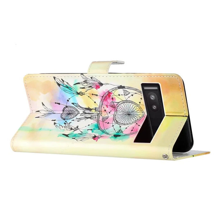 For Google Pixel 8a Case Pattern Printing Leather Phone Cover with Hand Strap