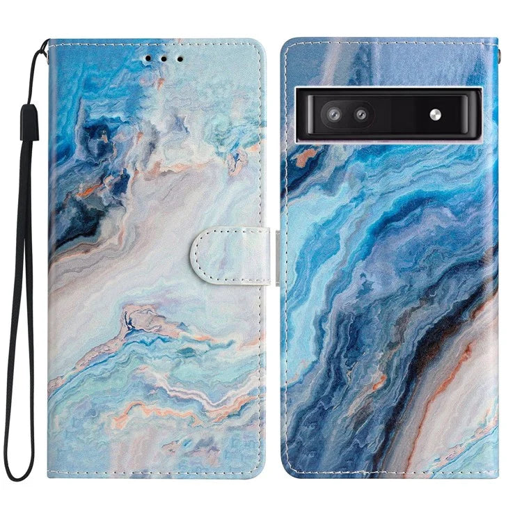 For Google Pixel 8a Case Pattern Printing Leather Phone Cover with Hand Strap