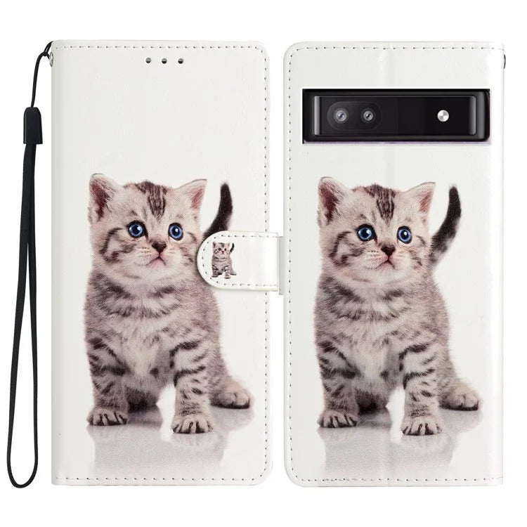 For Google Pixel 8a Case Pattern Printing Leather Phone Cover with Hand Strap