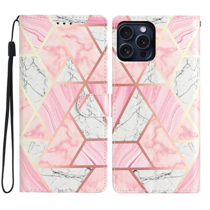 For iPhone 16 Pro Case Print Pattern Design PU Leather Phone Cover with Card Slots Wrist Strap