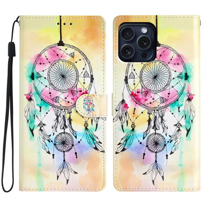 For iPhone 16 Pro Case Print Pattern Design PU Leather Phone Cover with Card Slots Wrist Strap