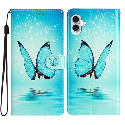 For iPhone 16 Plus Case Print Pattern Design PU Leather Phone Cover with Card Slots Wrist Strap