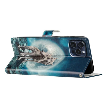 For iPhone 16 Pro Max Case Pattern Print PU Leather Card Slots Phone Cover with Wrist Strap