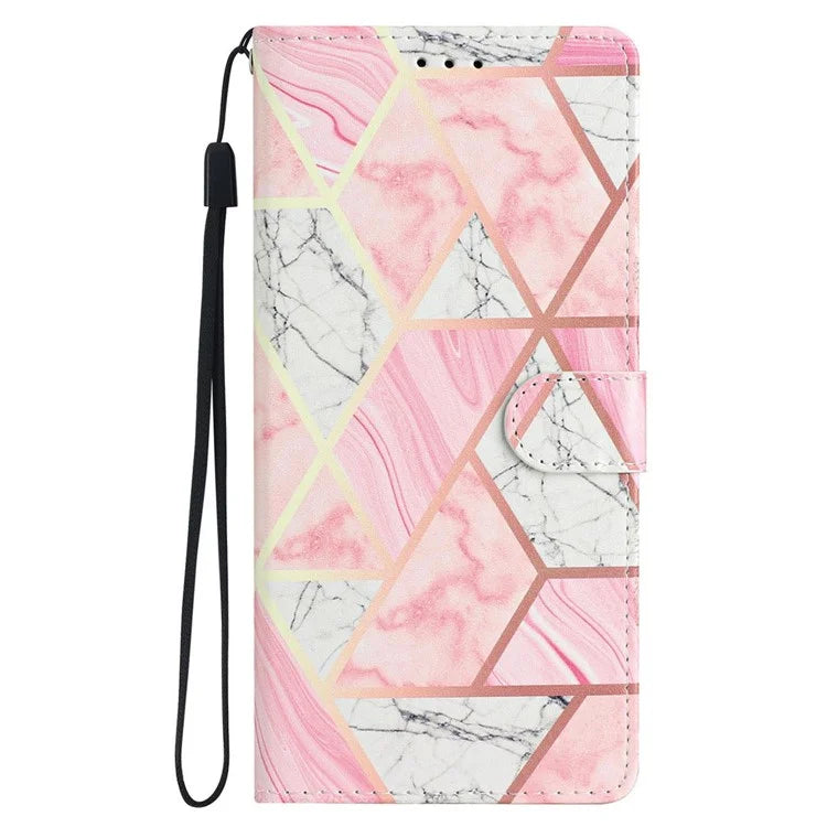 For iPhone 16 Pro Max Case Pattern Print PU Leather Card Slots Phone Cover with Wrist Strap