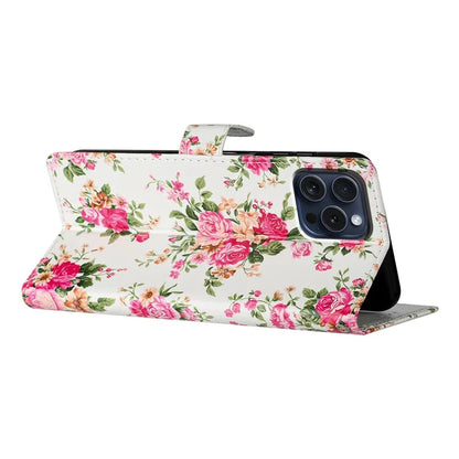 For iPhone 16 Pro Max Case Pattern Print PU Leather Card Slots Phone Cover with Wrist Strap