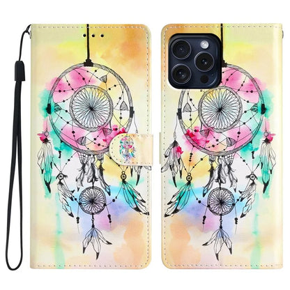For iPhone 16 Pro Max Case Pattern Print PU Leather Card Slots Phone Cover with Wrist Strap
