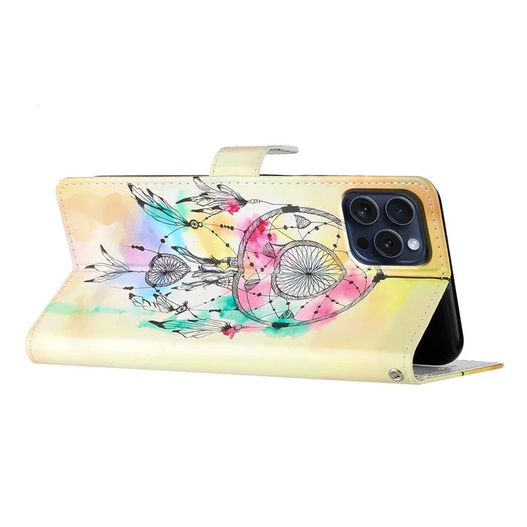 For iPhone 16 Pro Max Case Pattern Print PU Leather Card Slots Phone Cover with Wrist Strap