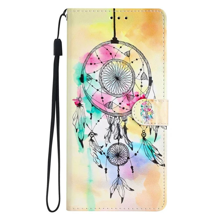 For iPhone 16 Pro Max Case Pattern Print PU Leather Card Slots Phone Cover with Wrist Strap