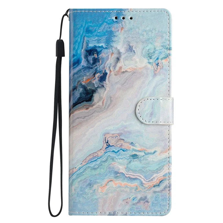 For iPhone 16 Pro Max Case Pattern Print PU Leather Card Slots Phone Cover with Wrist Strap